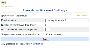 Sylang translator account settings page / page de configuration du compte traducteur Sylang
